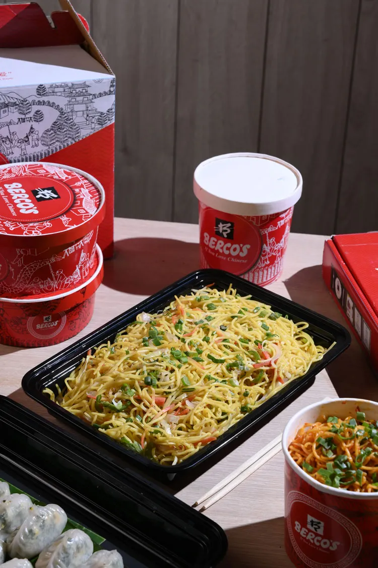 Berco's dim sum and noodles catering platter for corporate bulk orders - office food delivery Delhi Gurgaon Noida